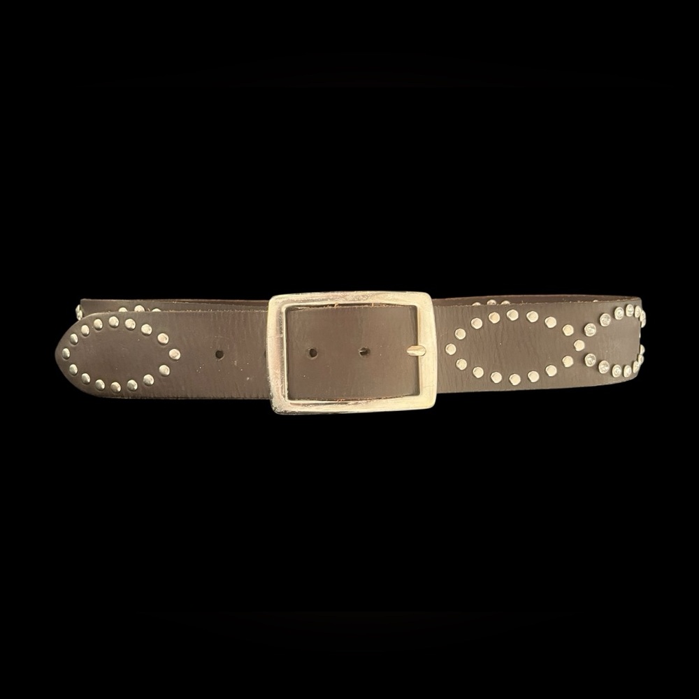 Anthropologie belt grommeted silver leather rhinestones western silver brass - Picture 8 of 15